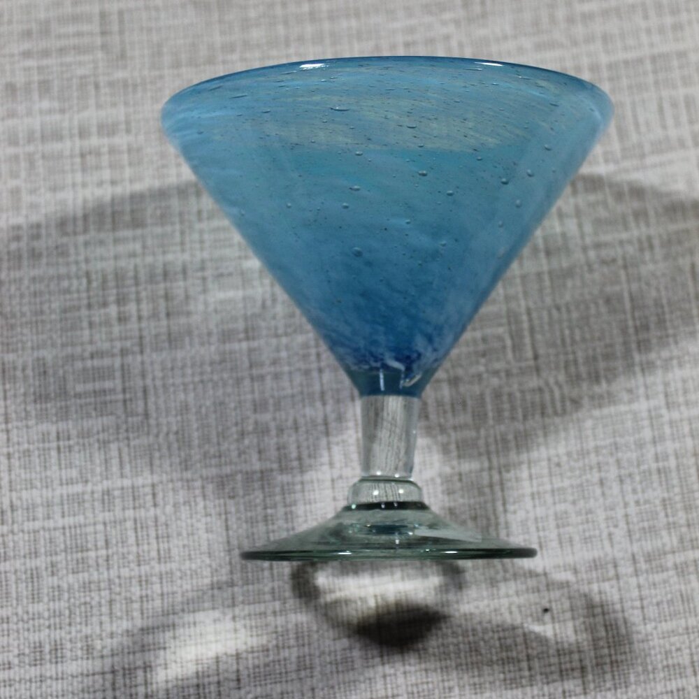 Crate and Barrel Blue Bubble Artisan Mexican Margarita / Martini Glass